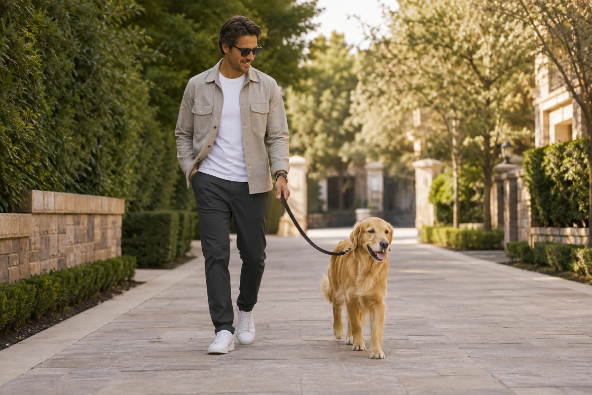 owner walking the dog